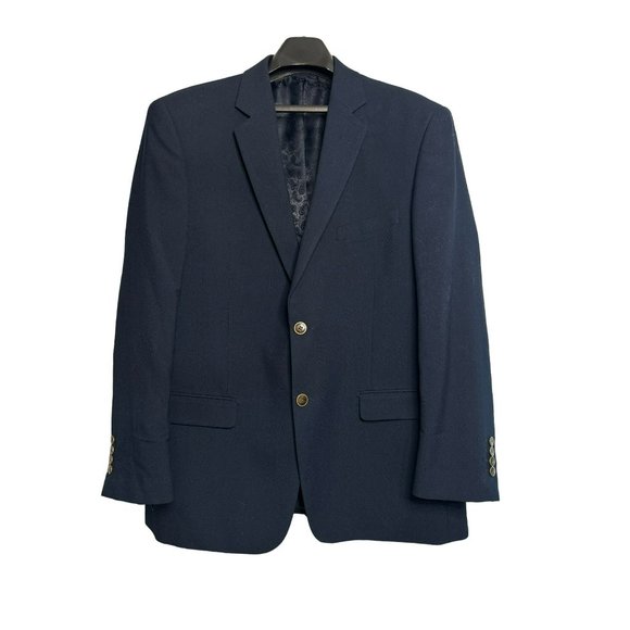 Adolfo Blazer Sport Coat Microtech Dinner Jacket Men's Navy Blue 2 Button SZ 44R - Picture 2 of 9